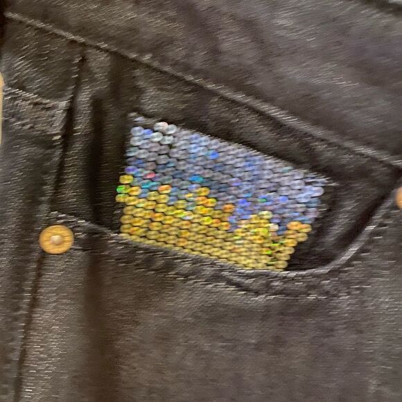 Express Women 4 Blue Stella Boot Leg Jeans Sequin Low Rise Denim Dark shimmery - Picture 12 of 16